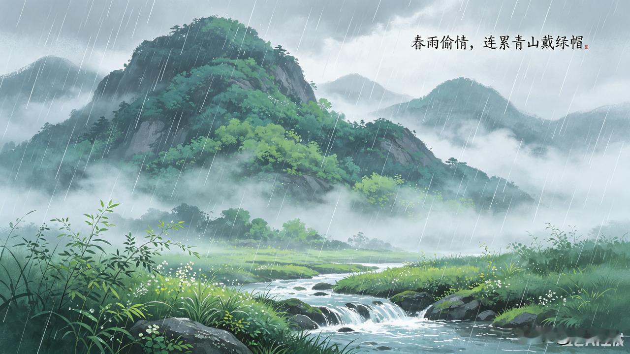 [四季俏皮意境拉满]
 
春雨偷情，连累青山戴绿帽
夏莲好色，悄然粉瓣脱红妆
 
