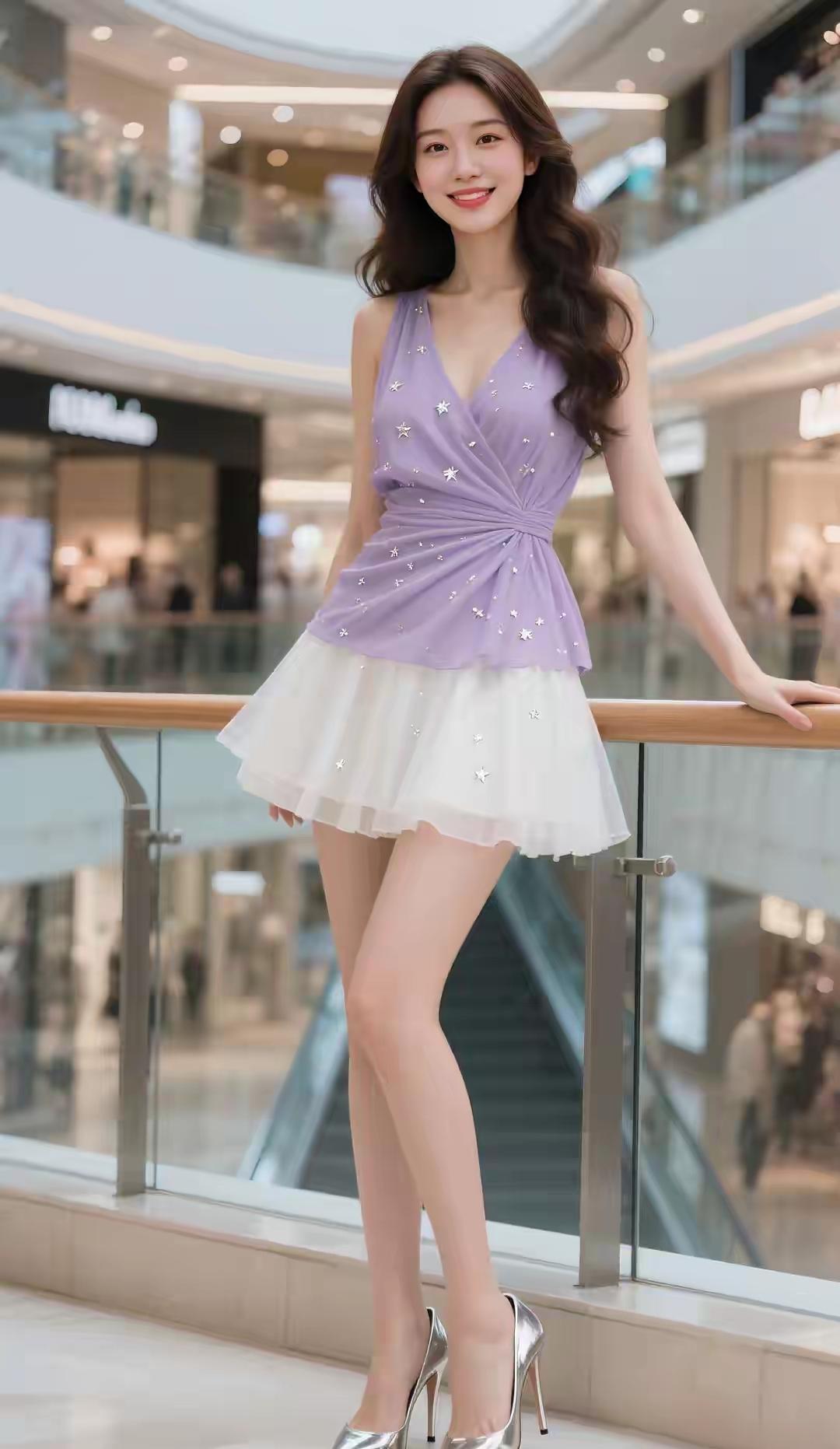 紫色连衣裙搭配高跟鞋，优雅又时尚！