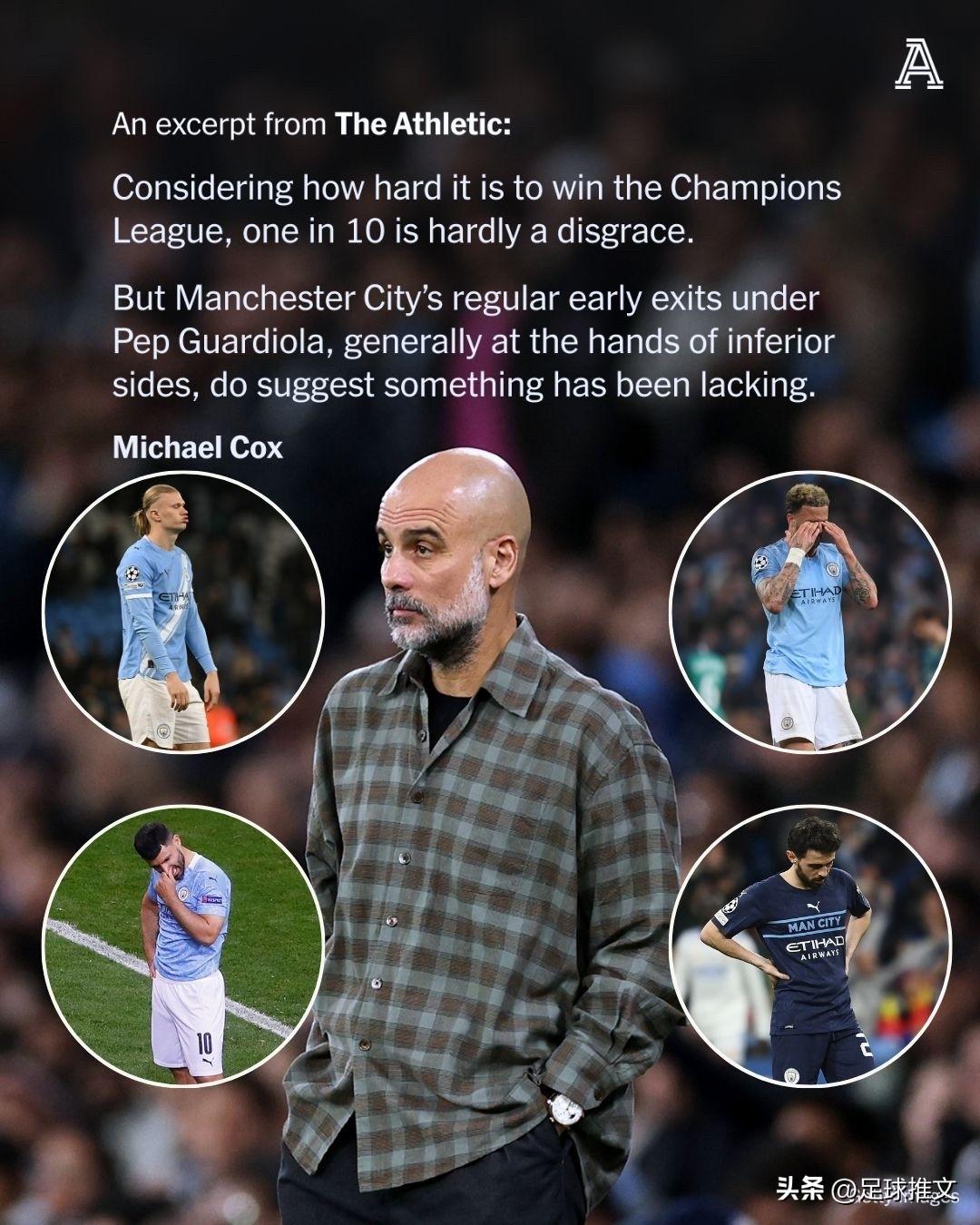 在瓜迪奥拉执教曼城的十个赛季中，他的球队五次成为欧冠夺冠热门，两次被视为第二热门