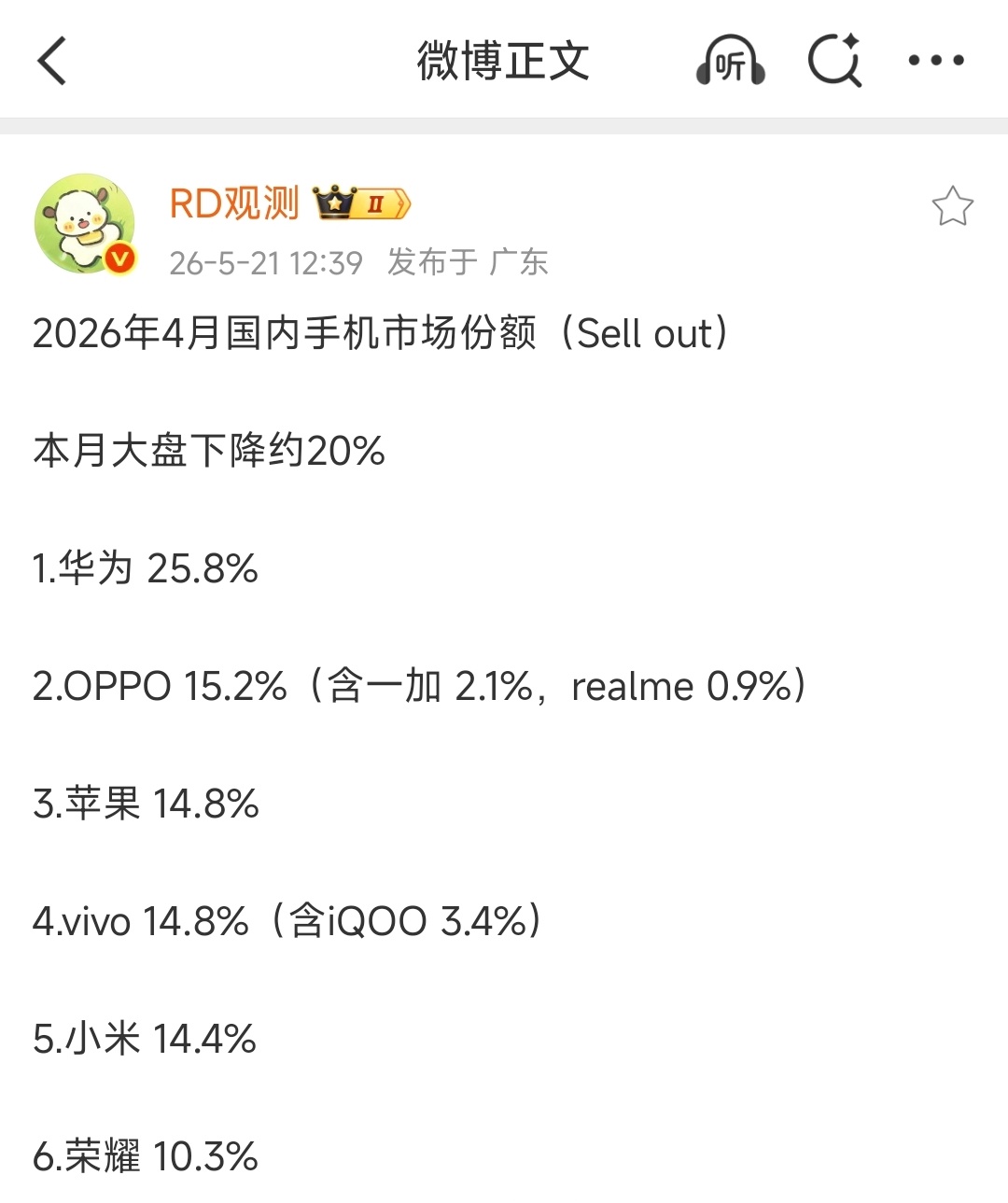 好家伙！4月手机市占额，华为居然这么强？ 
