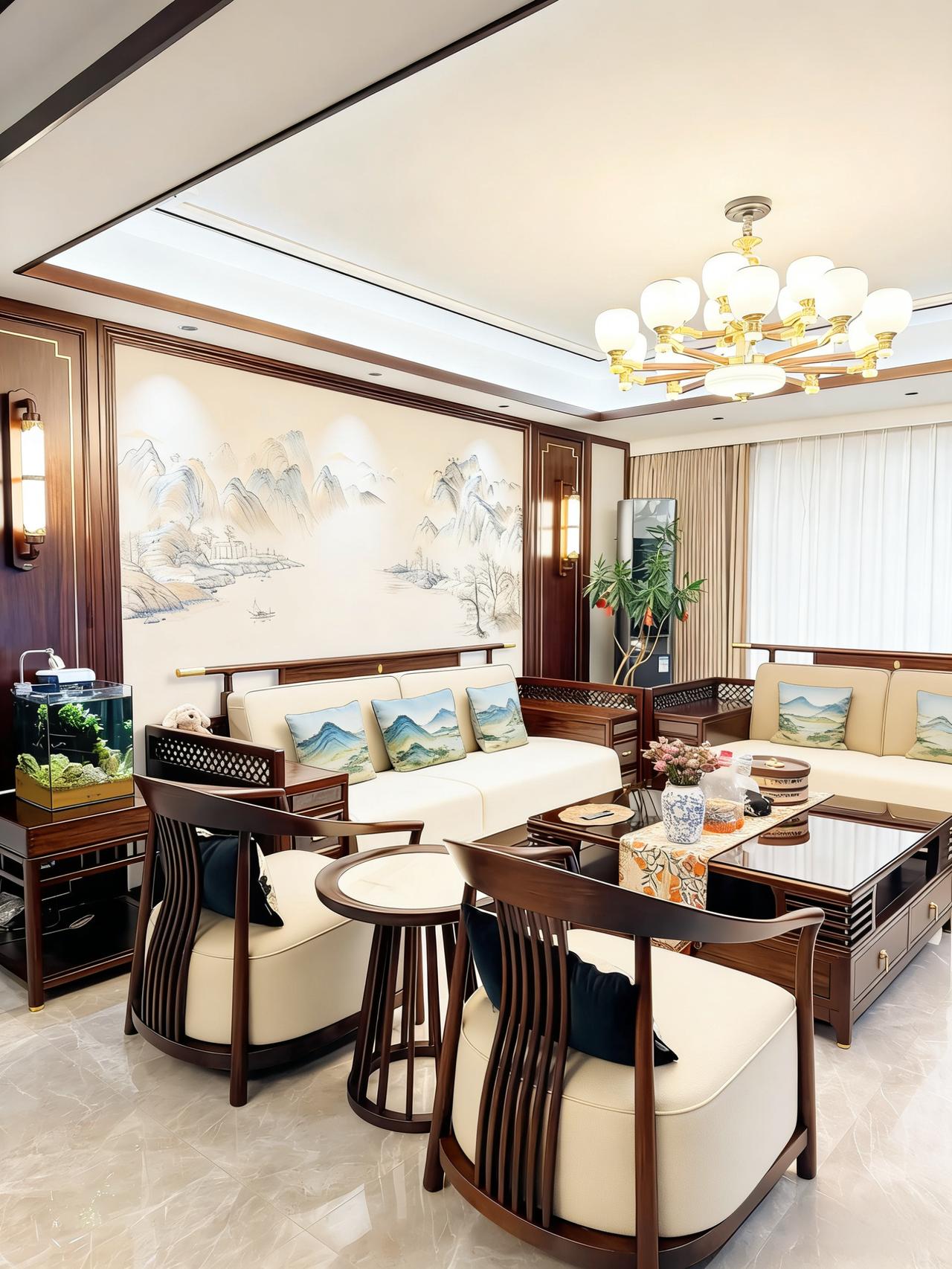 新中式家具 新中式沙发 全屋定制家具 中式客厅布置 客厅搭配