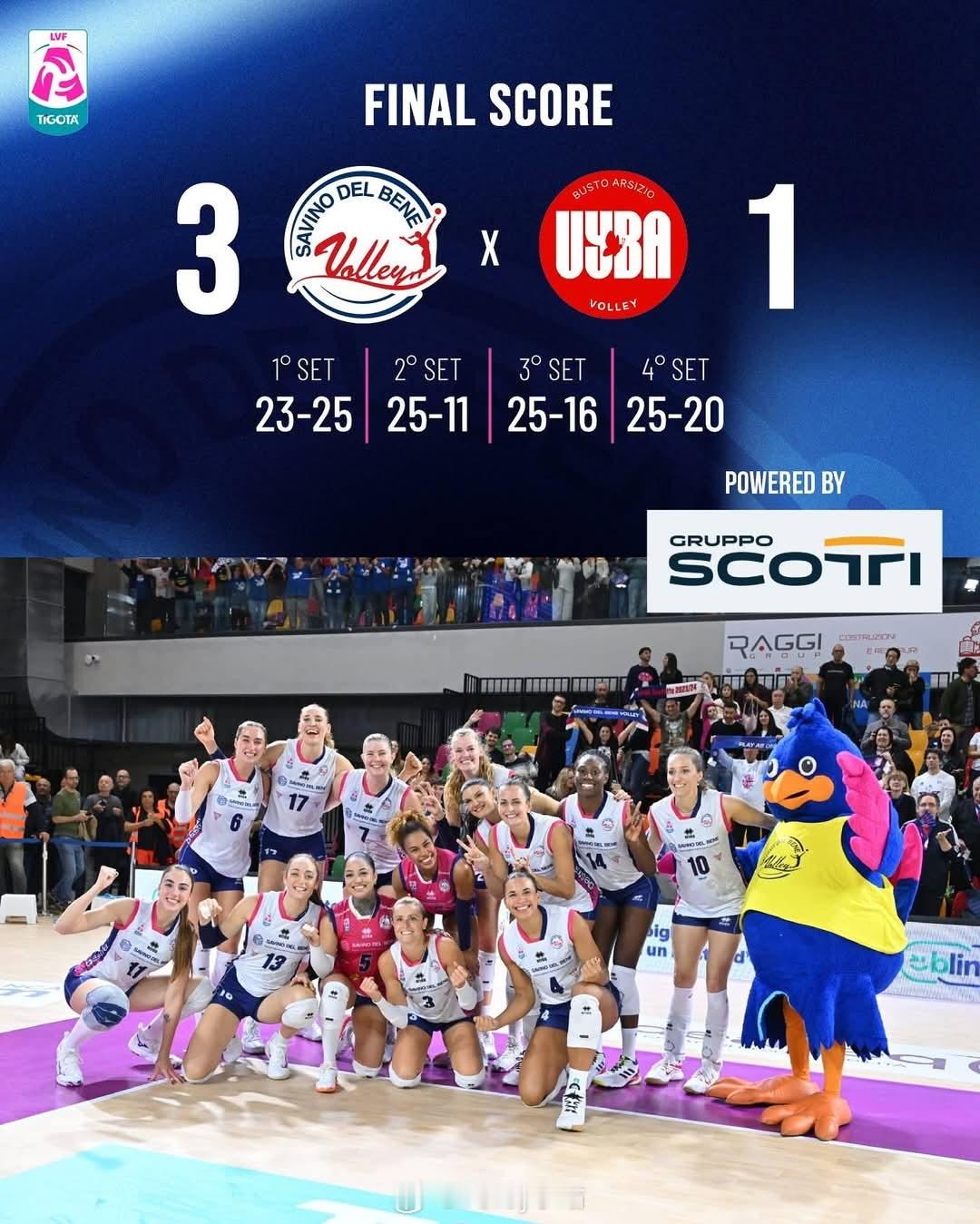 2025-2026赛季意甲女排联赛第6轮，斯坎迪奇3-1布斯托阿西齐奥(23-2