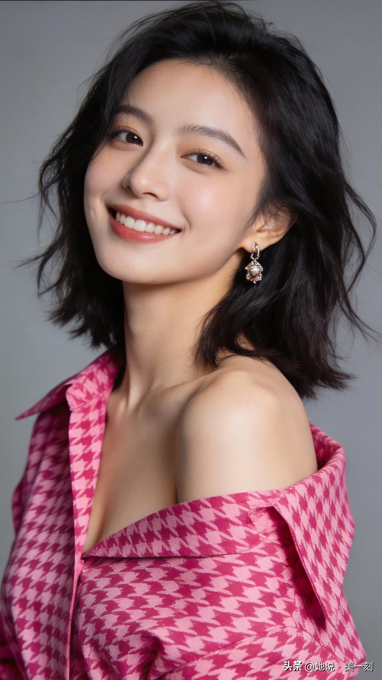 甜美笑容，粉色格纹连衣裙，闪耀耳环，元气满满的一天！🌟✨怎样完成气质风穿搭