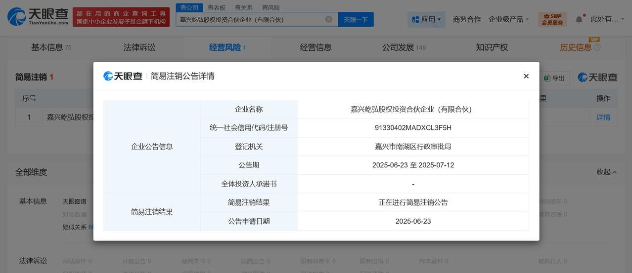 【泸州老窖与上汽合伙企业拟注销】
天眼查App显示，近日，嘉兴屹弘股权投资合伙企