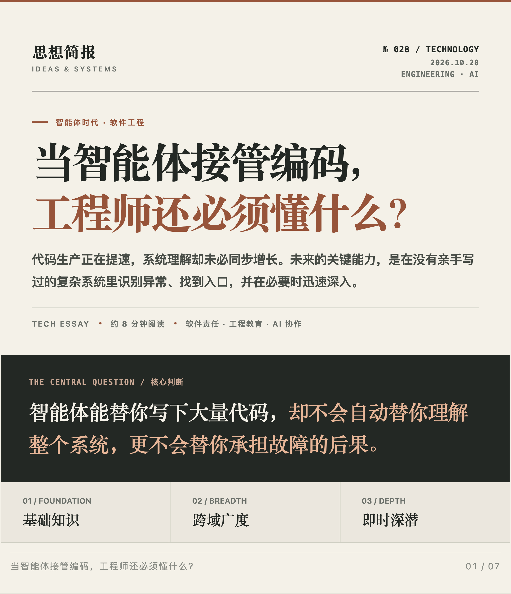 「当智能体接管编码，工程师该凭什么守住系统？」AI把代码产出推向极速，却不会替人