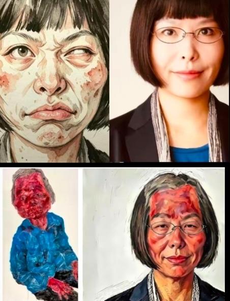 为了提高大家的审美，
网友给清华美院教授丁荭的自画像大家看看有没有那味儿

都不