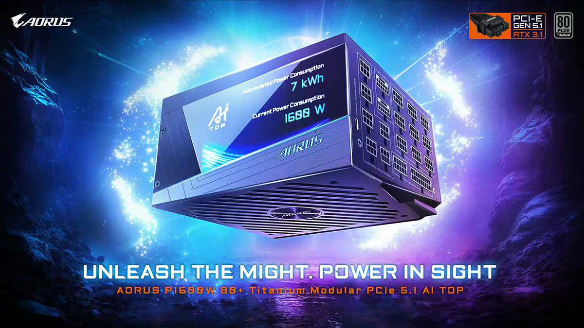 技嘉推出 AORUS P1600W 电源，拥有 80 Plus 钛金牌认证，输出