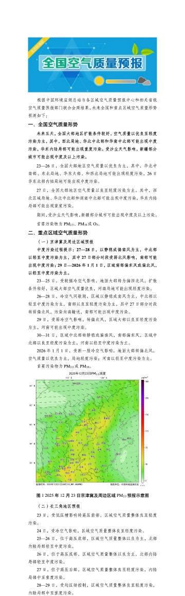 未来五天，全国大部地区扩散条件较好，空气质量以优良至轻度污染为主，其中，西北局地