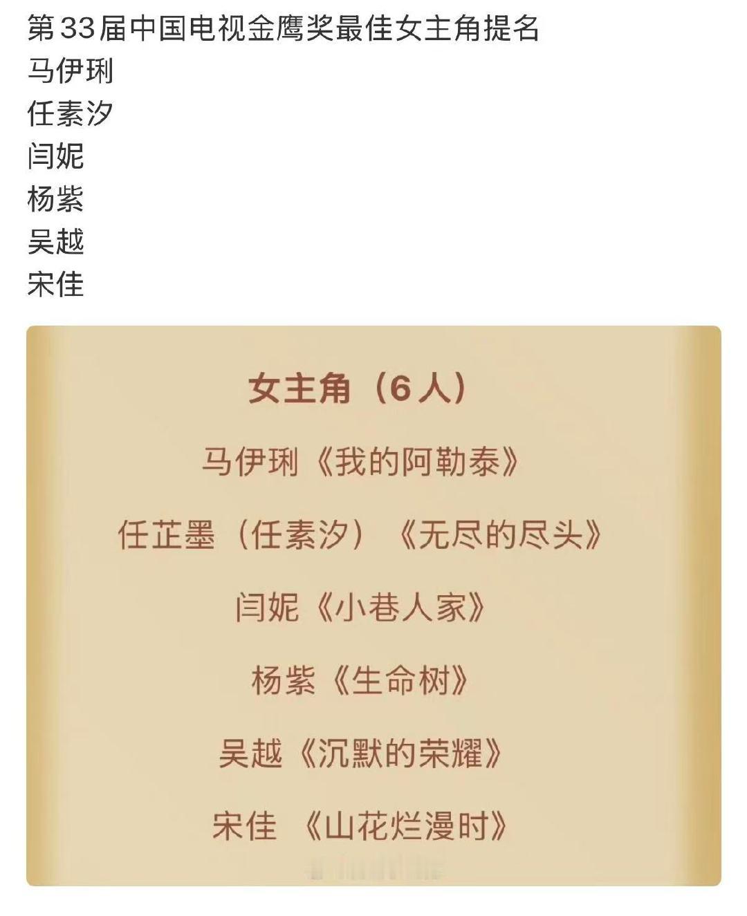 闫妮小巷人家提名金鹰奖闫妮提名金鹰奖 期待闫妮！ 