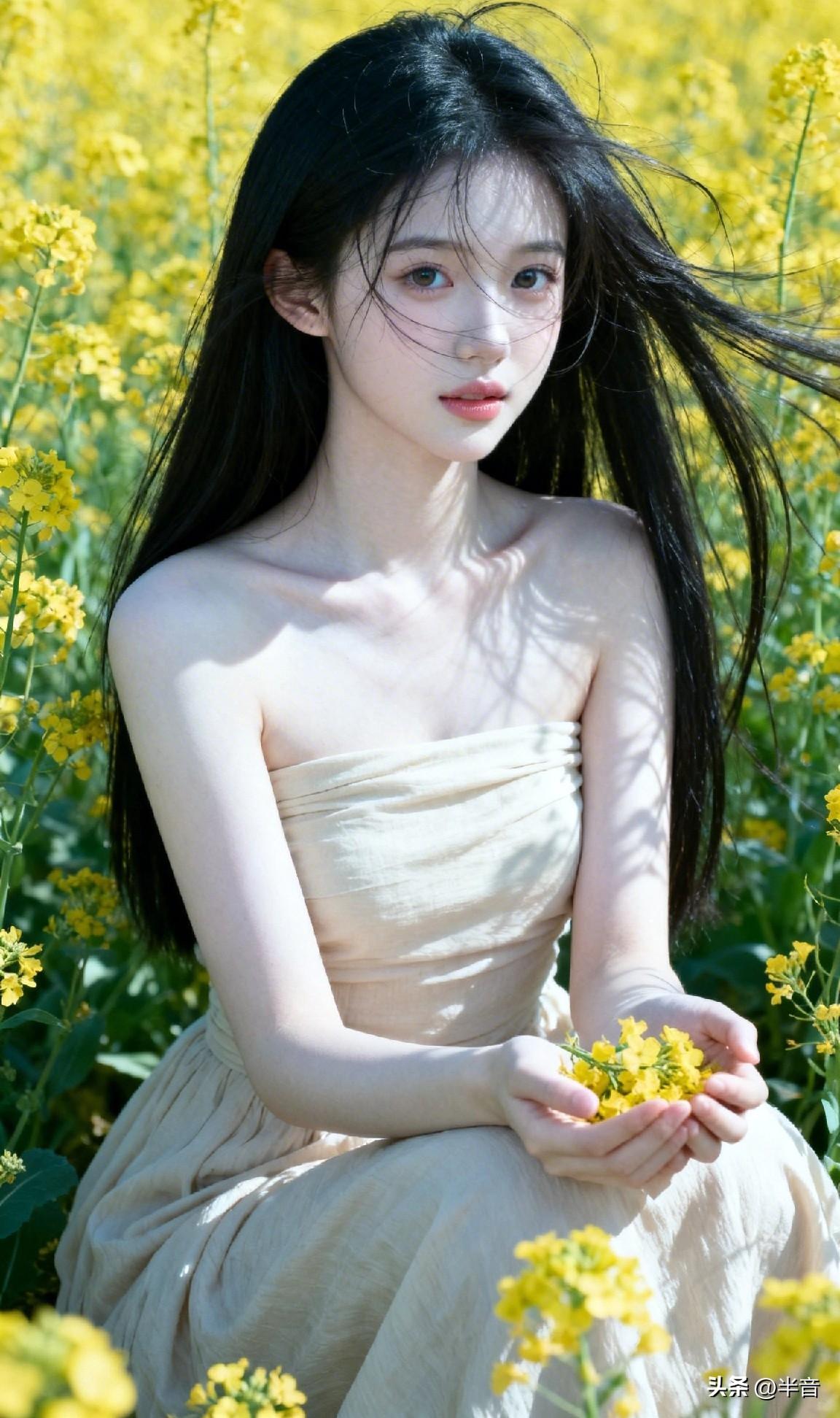 春已至，花已开🌿
一身素衣，半亩花田
风动，心动