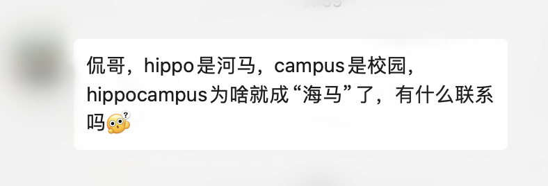 不能这样拆[笑cry] hippocampus 压根不是 hippo（河马）和 