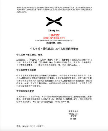 小鹏汽车已更名小鹏集团  3 月 27 日，小鹏汽车通过官方微博发布重要消息。自