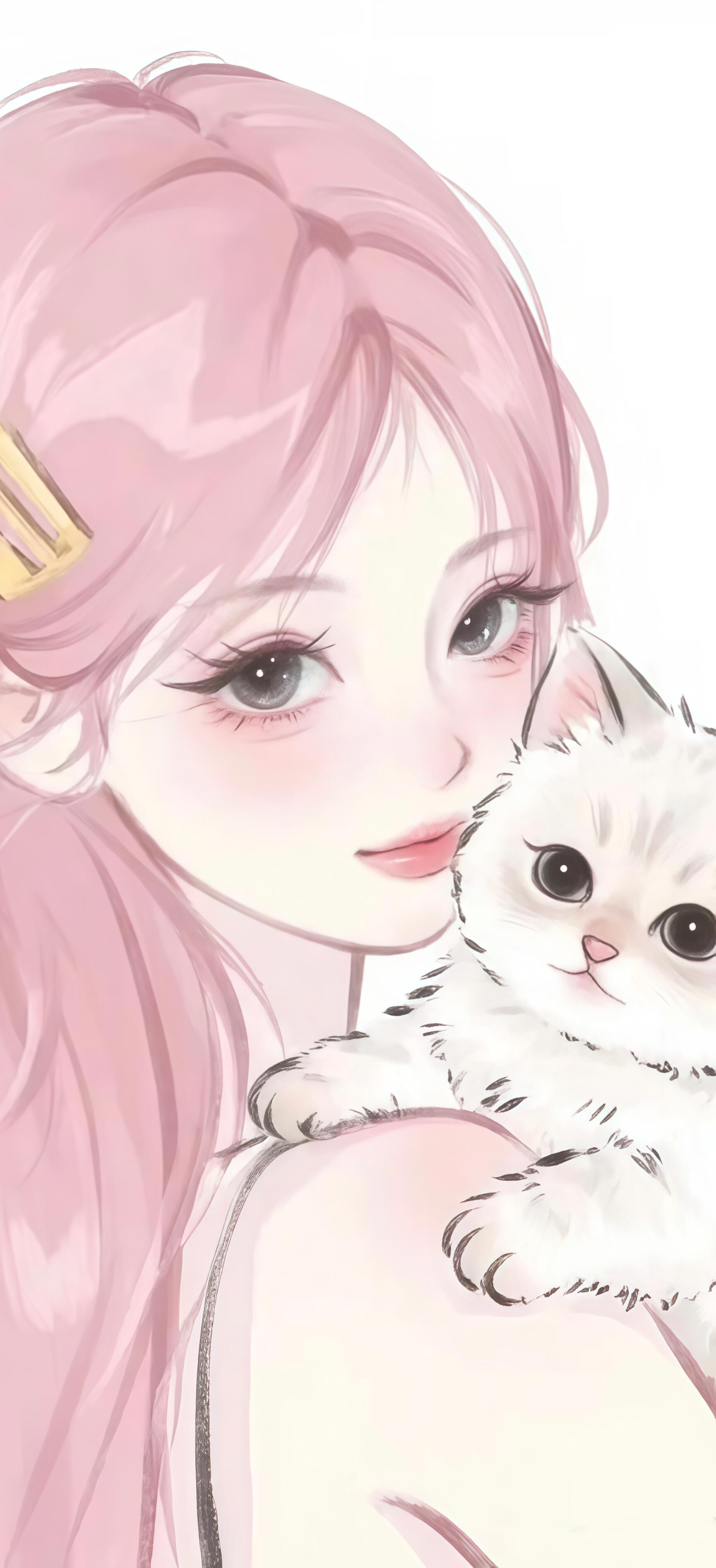 猫与少女全屏壁纸 