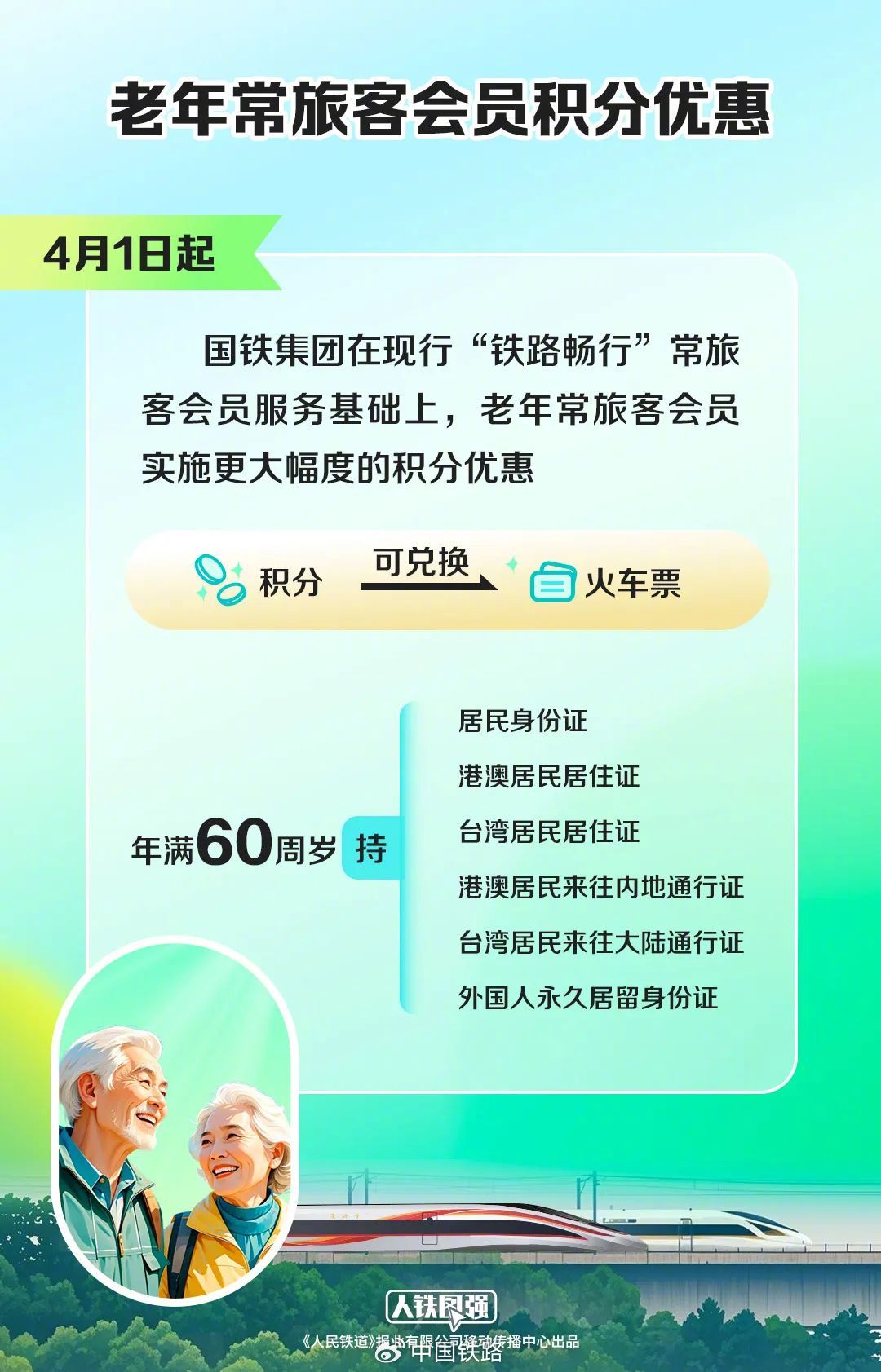 国铁集团：下月起60周岁以上常旅客会员乘车将获票面金额15倍