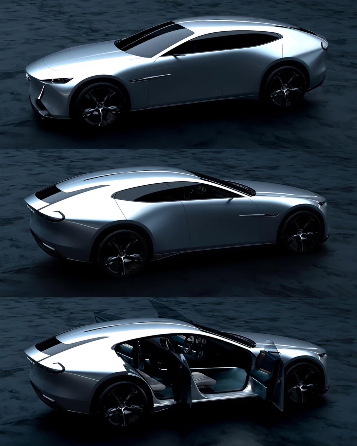 马自达Vision X概念车，依然是用长线条、大曲面，配上巨大轮毂和小车窗，营造