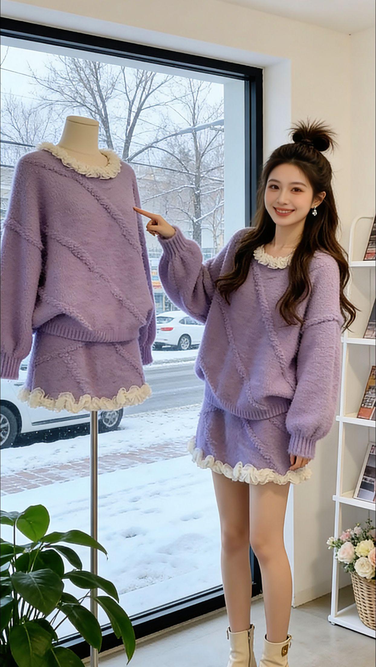 周末的Danny，在暖融融的店里和同款套装合影，转身又在复古酒柜前自拍定格优雅，