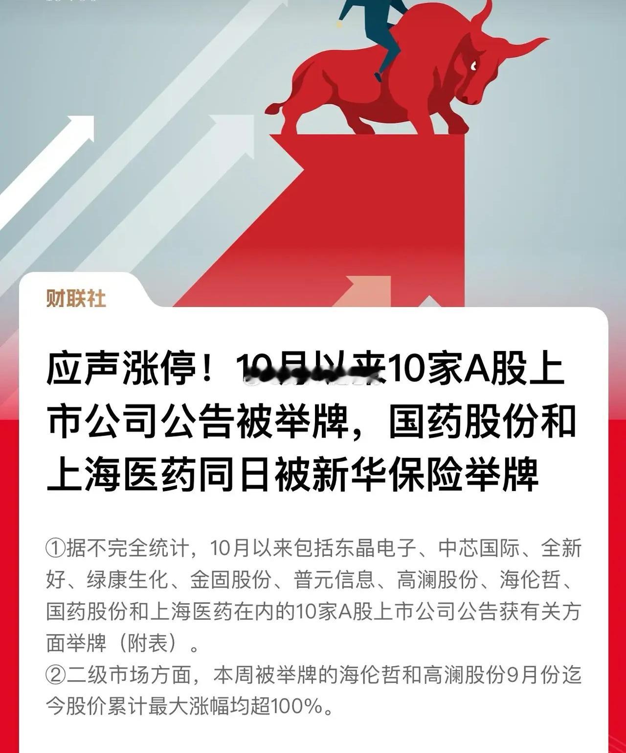 10月以来共有10家公司公告被举牌！最引人注目的是：易方达举牌中芯国际。易方达基