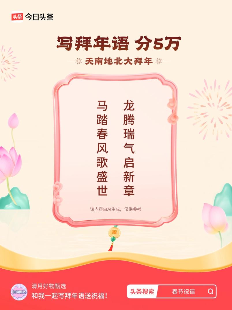 写拜年语送祝福新春拜年送祝福！我的祝福是：“马踏春风歌盛世，龙腾瑞气启新章”！快