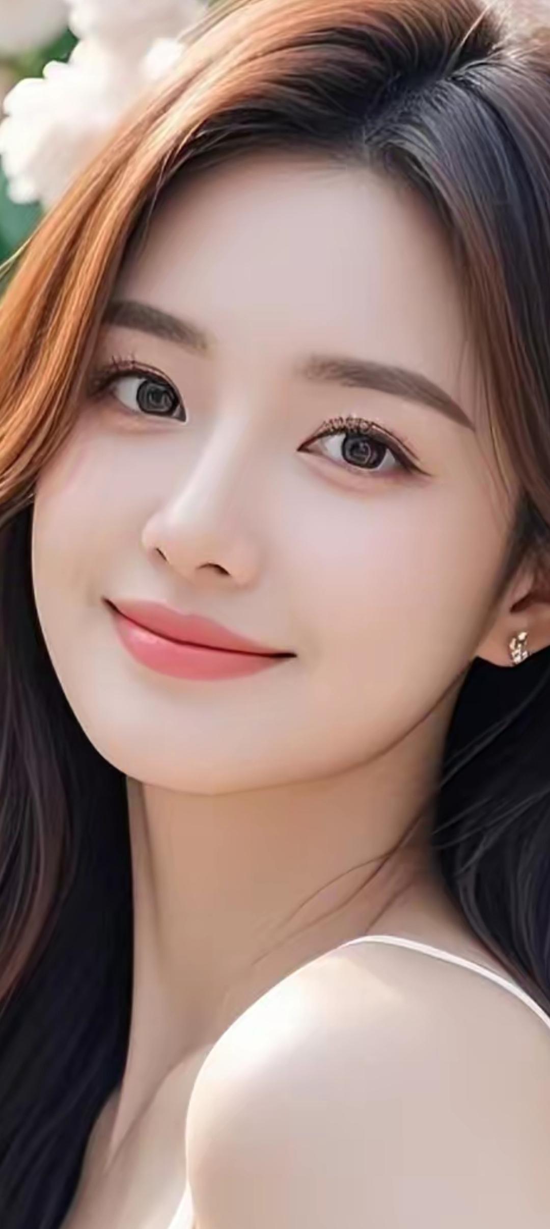 甜美笑容，温柔眼眸，自然妆容，清新自然