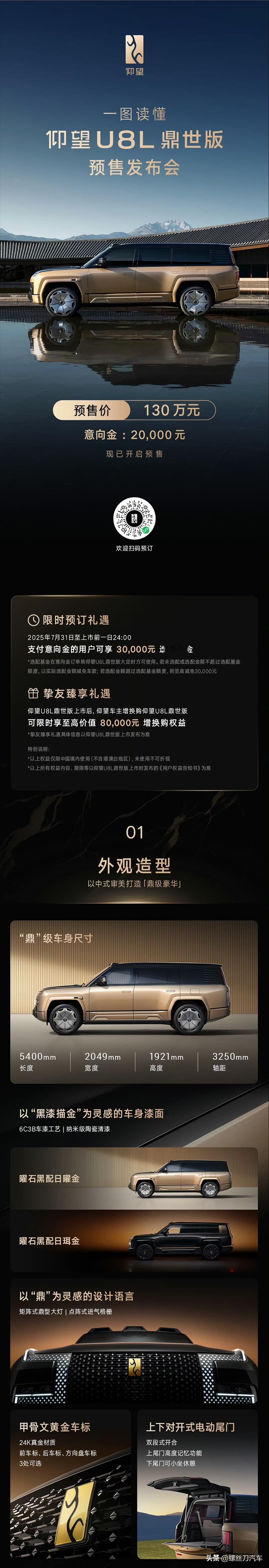 仰望U8L鼎世版
预售价130万元
这个价格太顶了！