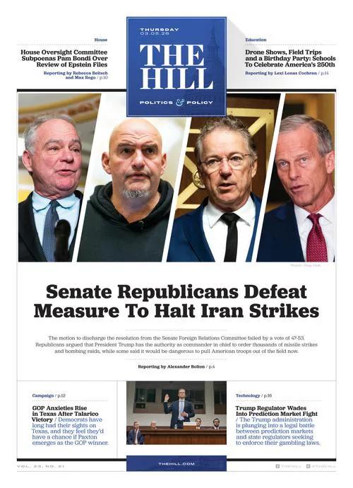 共和党已经变成特朗普“一个人的党”，他真的是说一不二。
《国会山报》头版报道称，