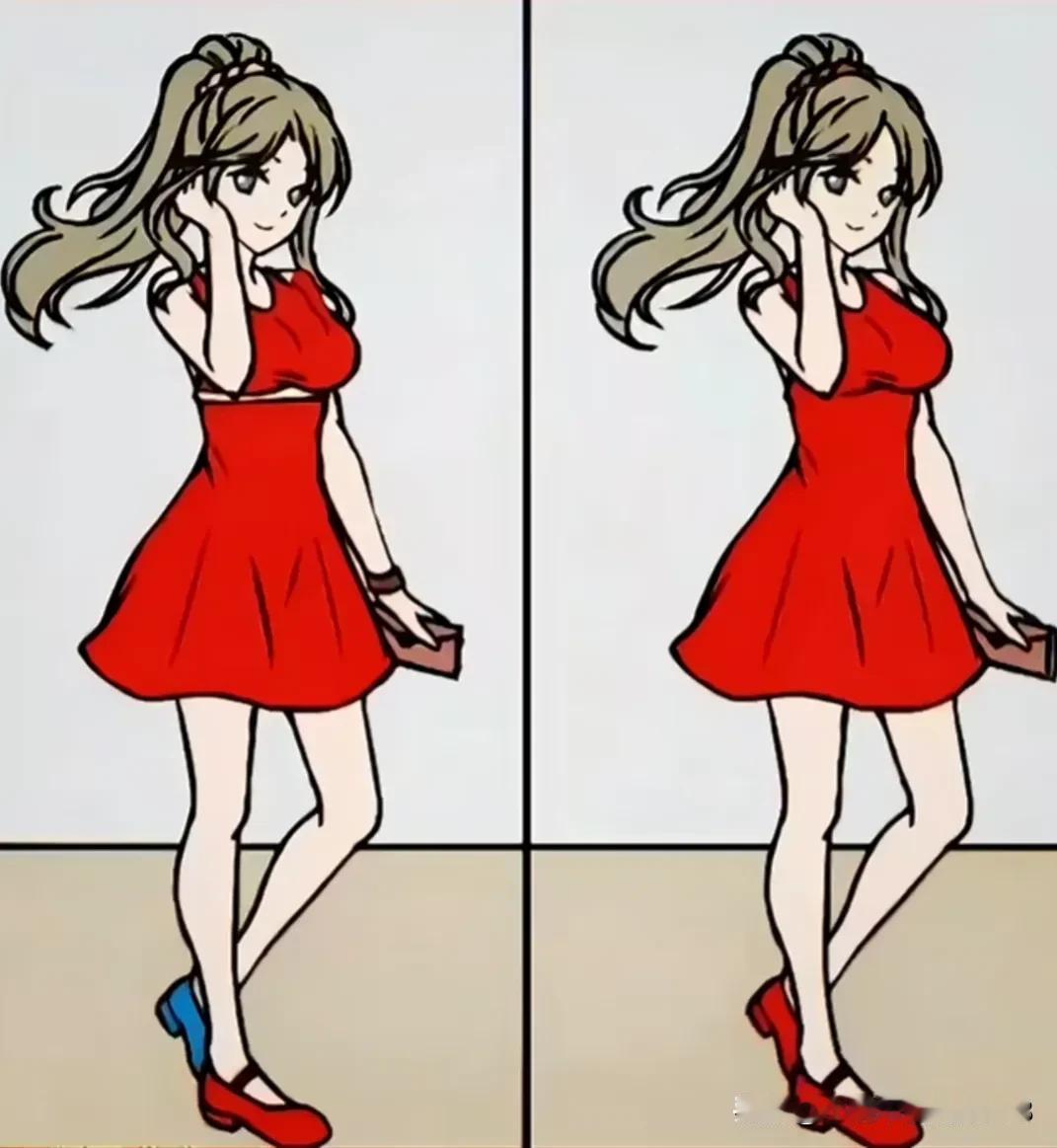 红裙婀娜舞，粉妆素面娇
考眼力
找找6处不同[灵光一闪]