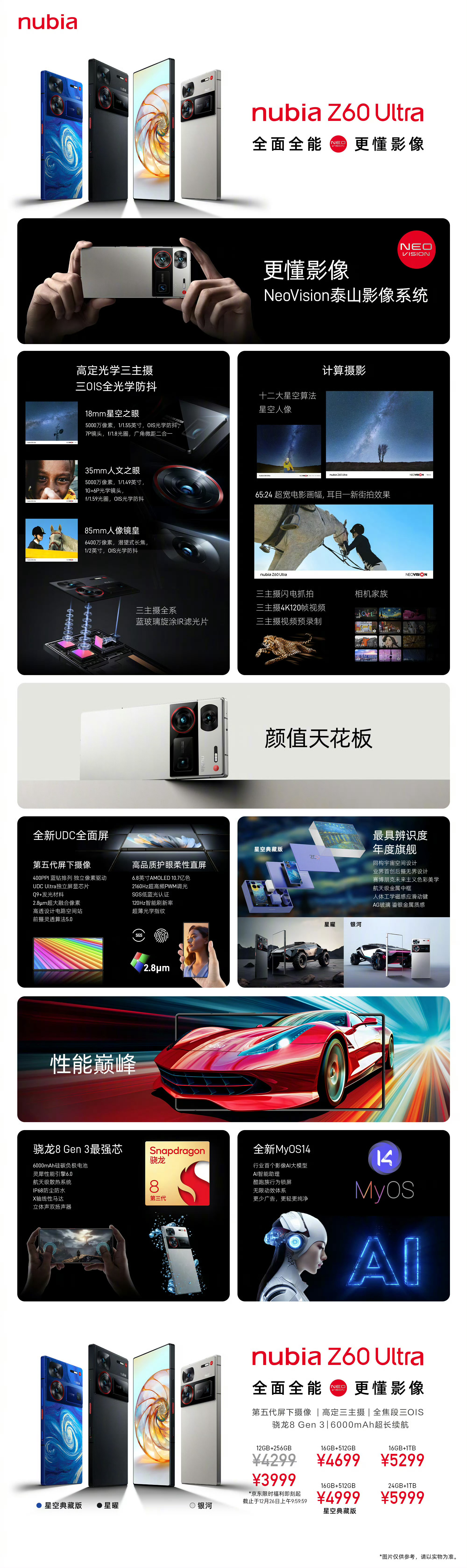 #努比亚z60# 努比亚z60ultra发布了。明年还有影像更强的屏下机。卫星也