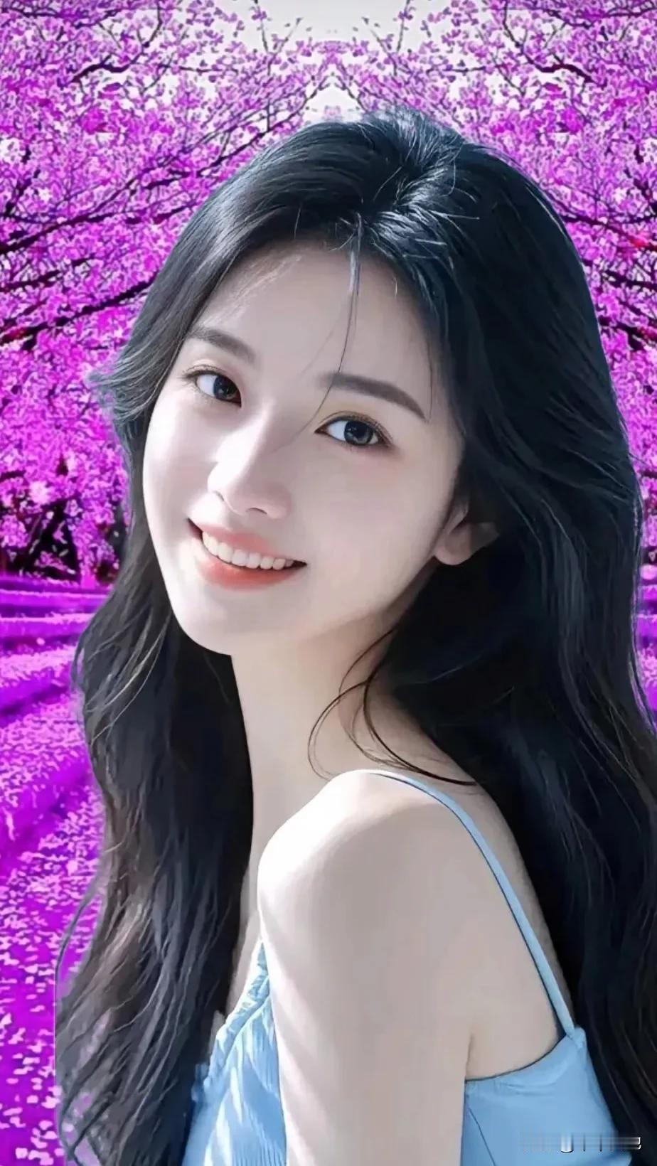 樱花树下的美少女，那是一幅绝美的画面。就像在那樱花盛开的地方，粉色花瓣如雪般飘落