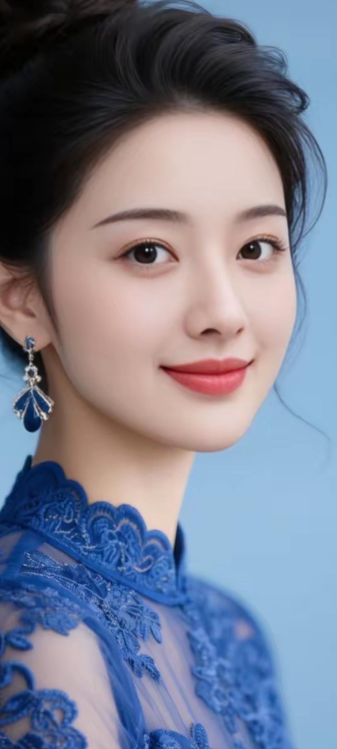 优雅蓝裙，气质动人，尽显东方之美！