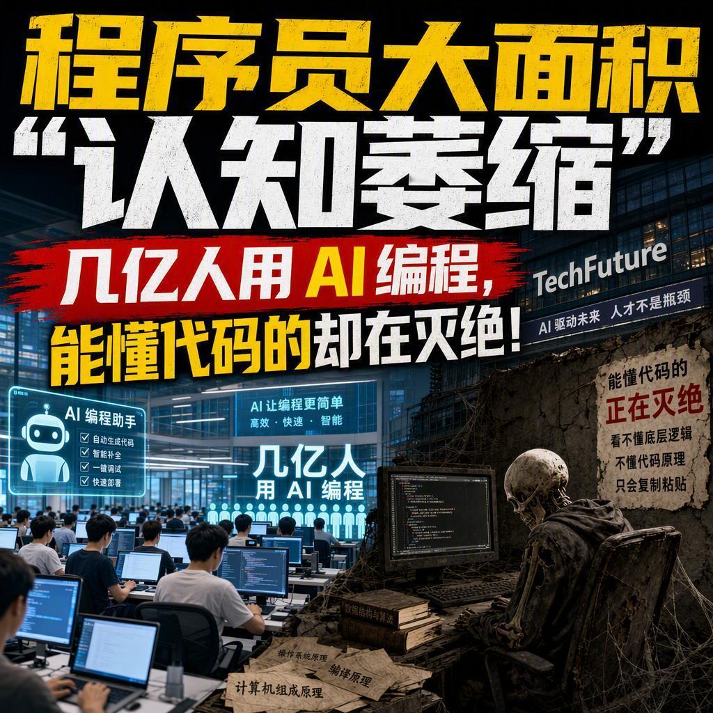 很多人以为，有了AI，人人都能变成编程高手。
但现实是，会写代码的人正在加速消失