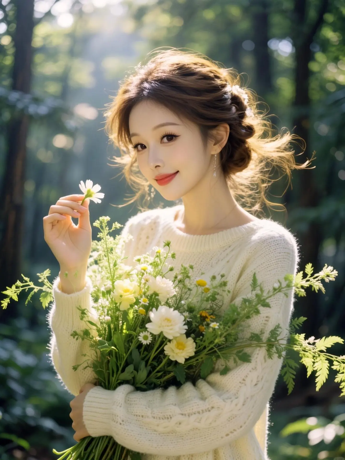 AI森系光影写真 自然系温柔感 针织花漾少女 拍一组春日氛围感写真 自然温柔风