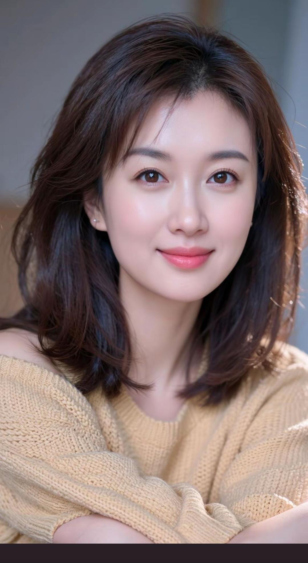 温柔甜美的笑容，暖黄色的毛衣，冬日里的暖阳