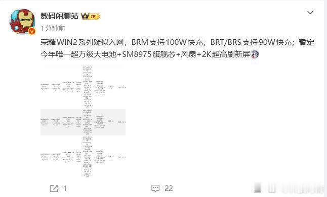 荣耀WIN2系列疑似入网 电竞旗舰的堆料天花板又要被刷新了🔥据博主数码闲聊站透