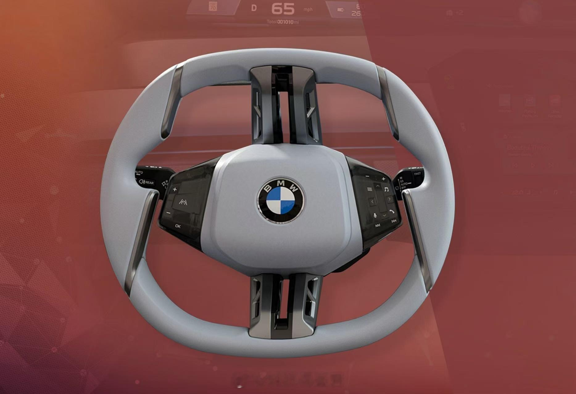 BMW首创全景iDrive 超感智能座舱亮点来了：1）行业首个纵向双辐设计，视野