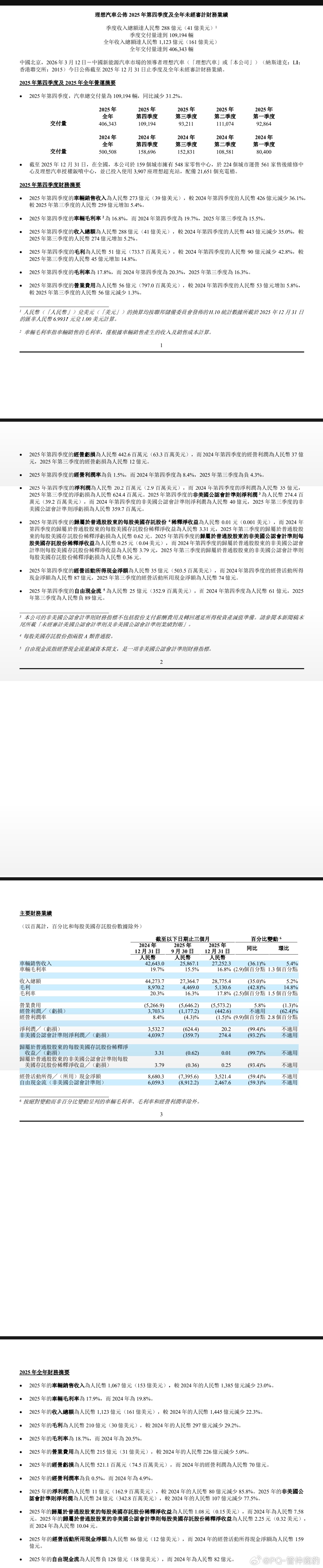理想汽车2025年全年及Q4财报来了，依然盈利!受MEGA召回、纯电转型及行业价