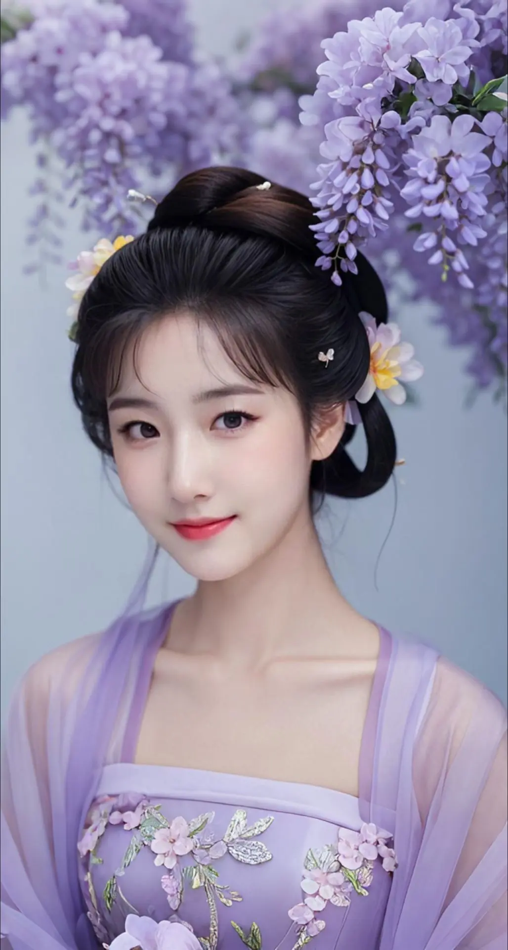 AI扩图 AI淡紫花颜照