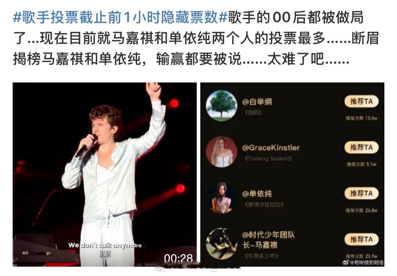 断眉投票 马嘉祺 我是歌手的观众，我支持马嘉祺pk断眉[酷]毫无悬念好吧[酷] 