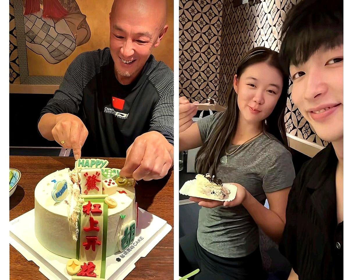 国乒副总教练肖战58岁生日，儿子闺女直接给他整了个“杠上开花”的蛋糕。

肖战看