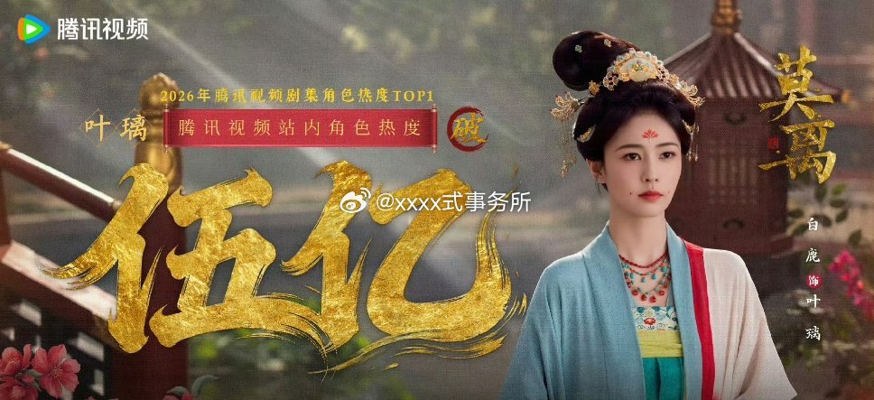 白鹿叶璃角色热度已破5亿，凭实力断层登顶 