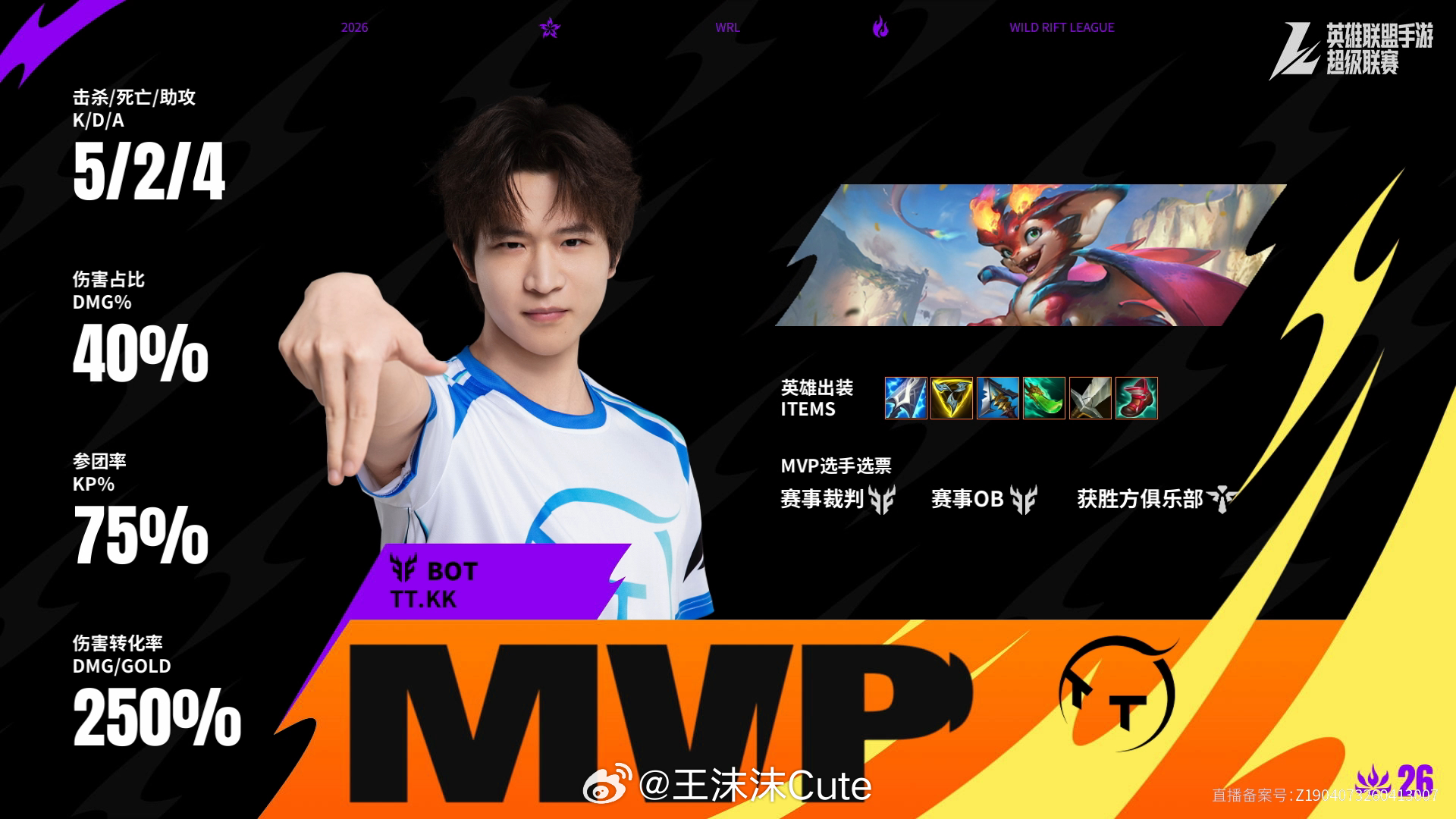 KBG对阵TT第一场赛后数据，MVP2026WRL夏季赛英雄联盟手游赛事英雄联盟