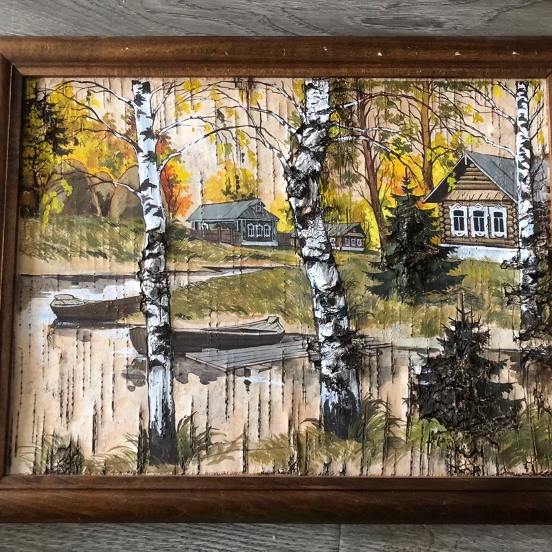 🌲俄罗斯秋景树皮画🖼️