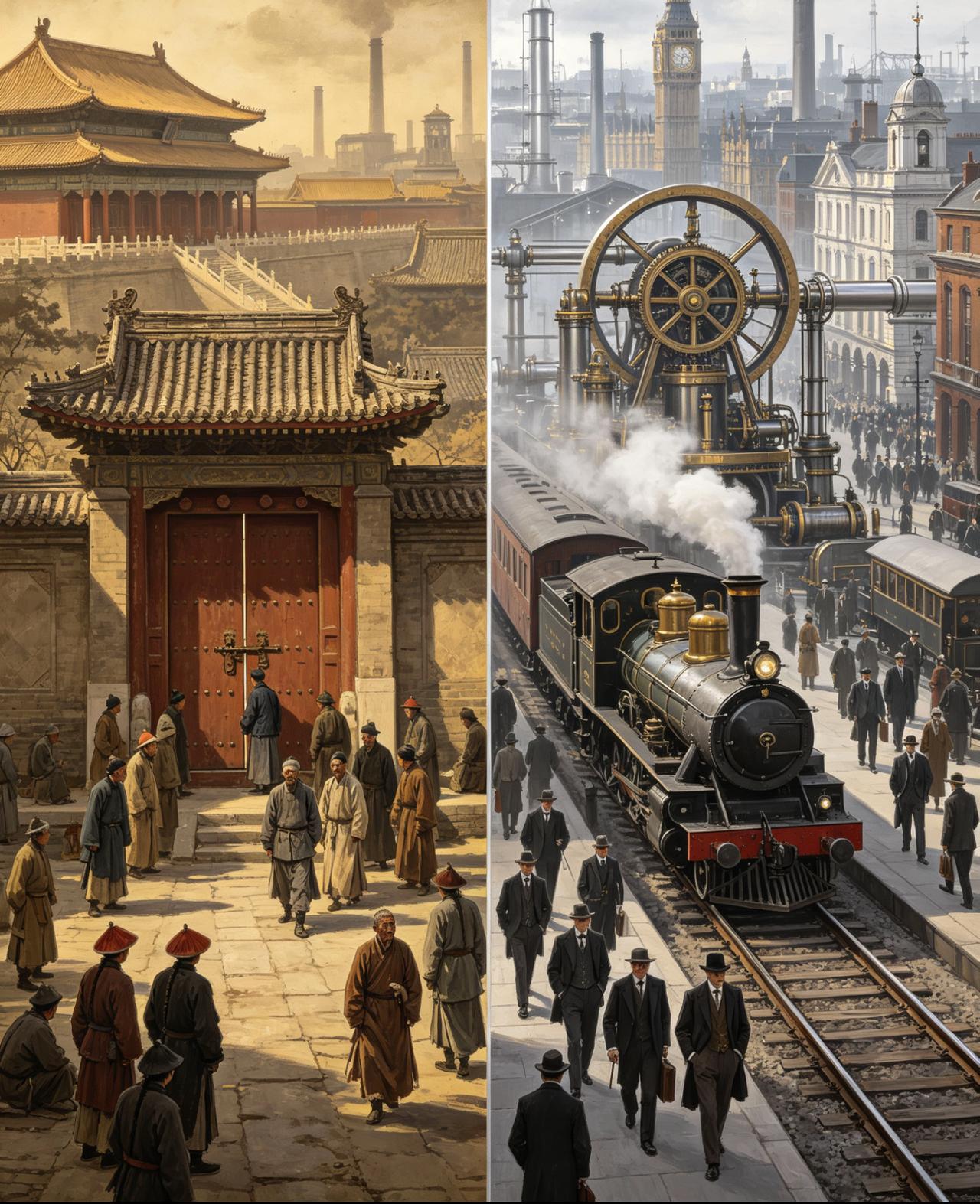这边闭关锁国的时候，伦敦地铁都运营三十多年了，瓦特早把蒸汽机改良完毕，工业浪潮席