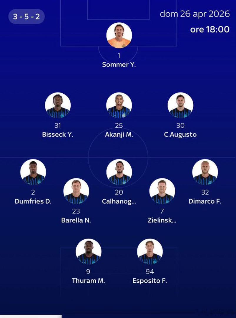 SKY目前的首发预测如下国际米兰晋级意杯决赛国际米兰3比2科莫热点现场 专心比赛