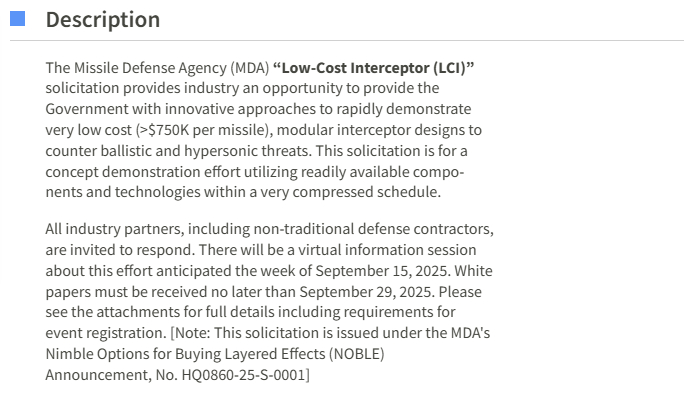 美帝MDA征集一种廉价的大气层内拦截导弹（Low-Cost Intercepto