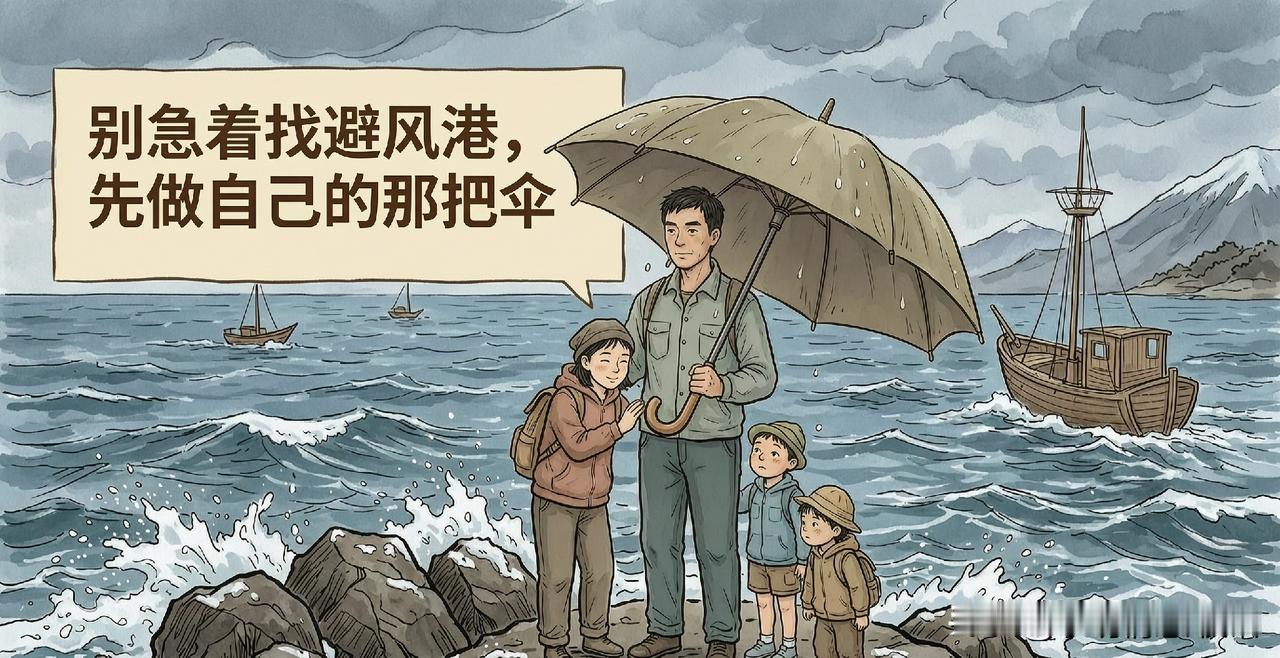 “别急着找避风港，先做自己的那把伞”🌧️🚶‍♂️👨‍👩‍👧‍👦去做自