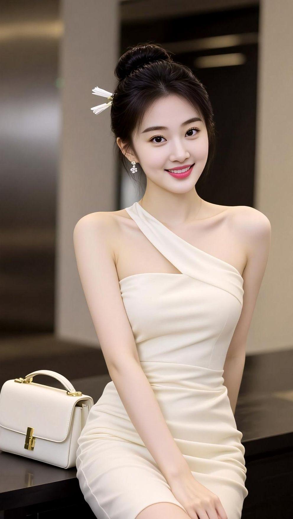 AI单肩优雅照 抖音ai创作 高级感礼服裙推荐