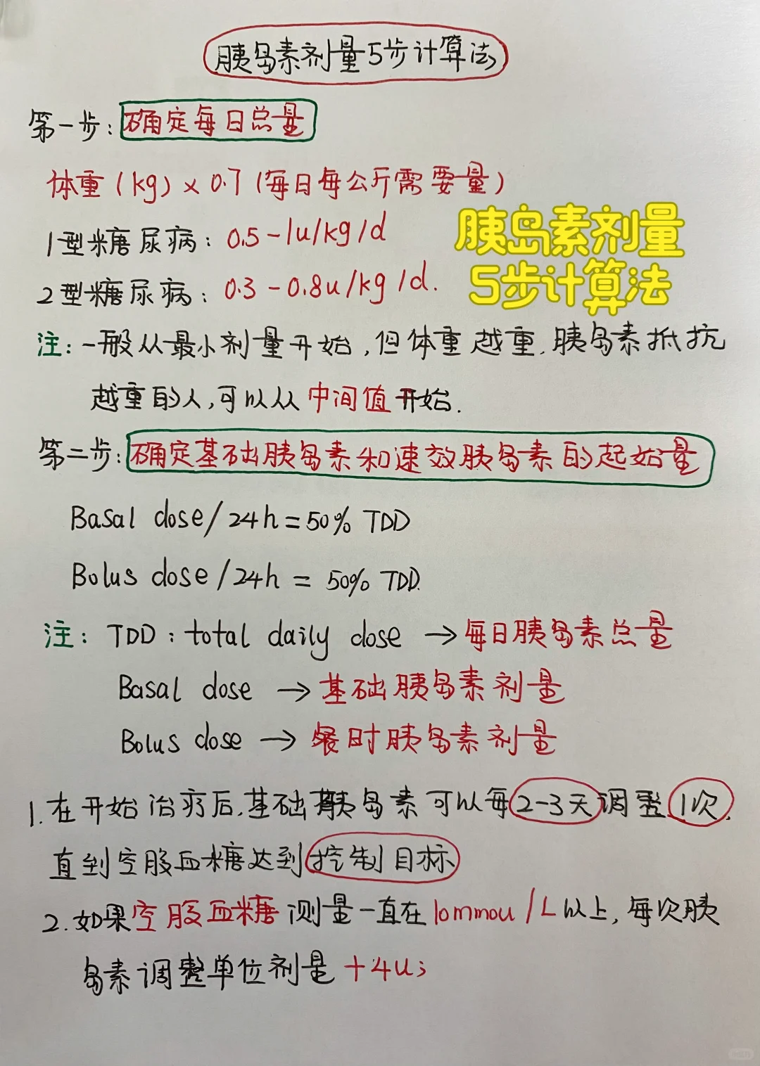 今日学习打卡——胰岛素剂量5步计算法