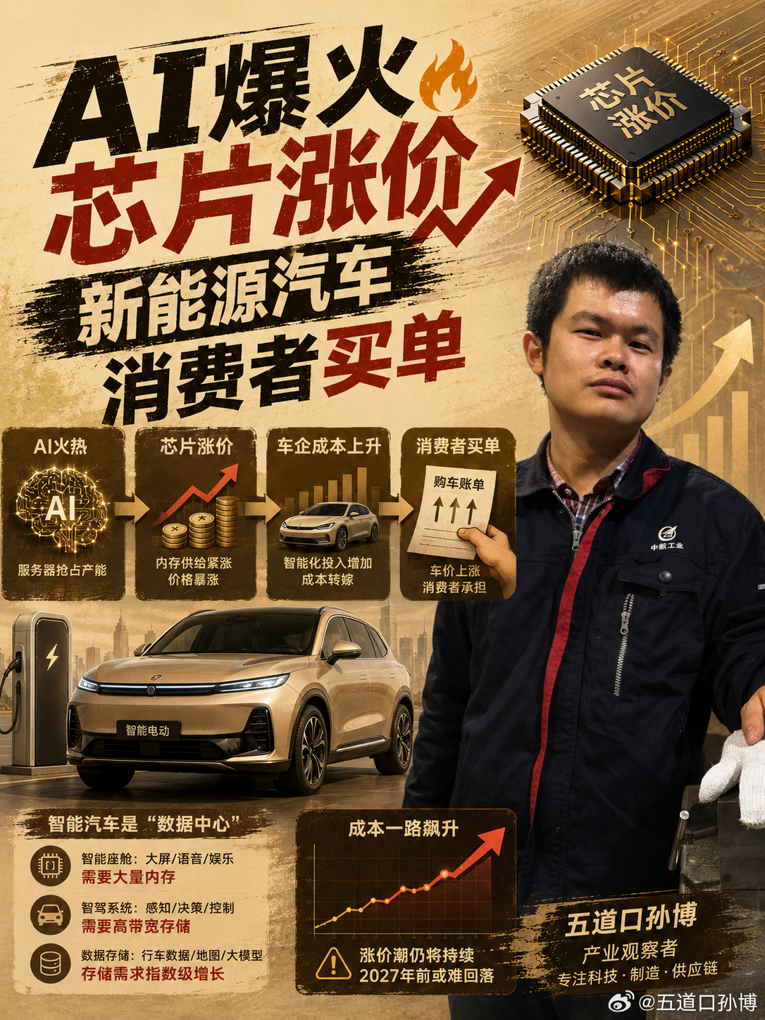 你的下一台新能源汽车，大概率要为通货膨胀式的存储涨价买单。最近两个月手机、AI、