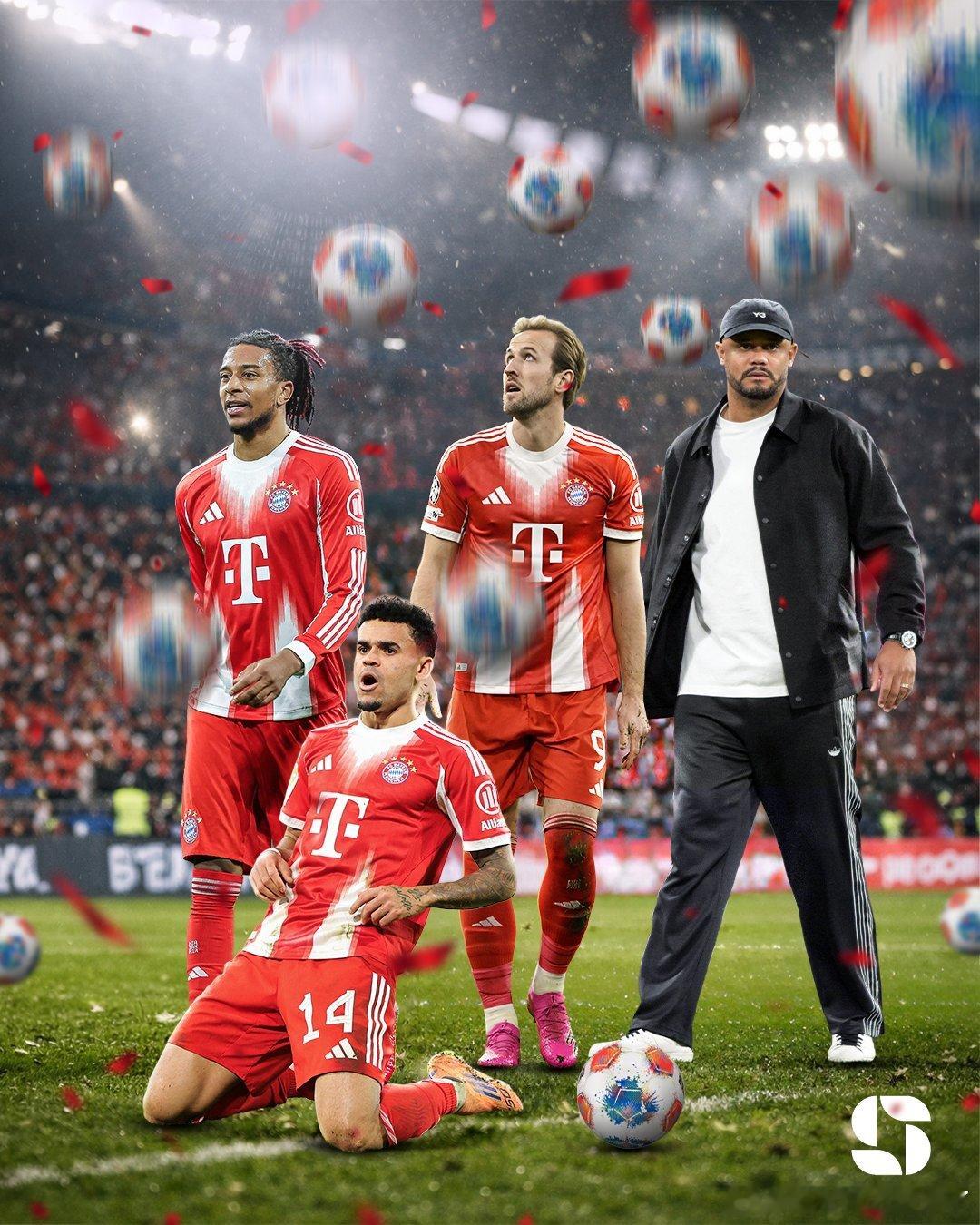 迪亚斯 奥利塞 凯恩三叉戟火力凶猛！拜仁创造了德甲单赛季进球最多的新纪录。孔帕尼