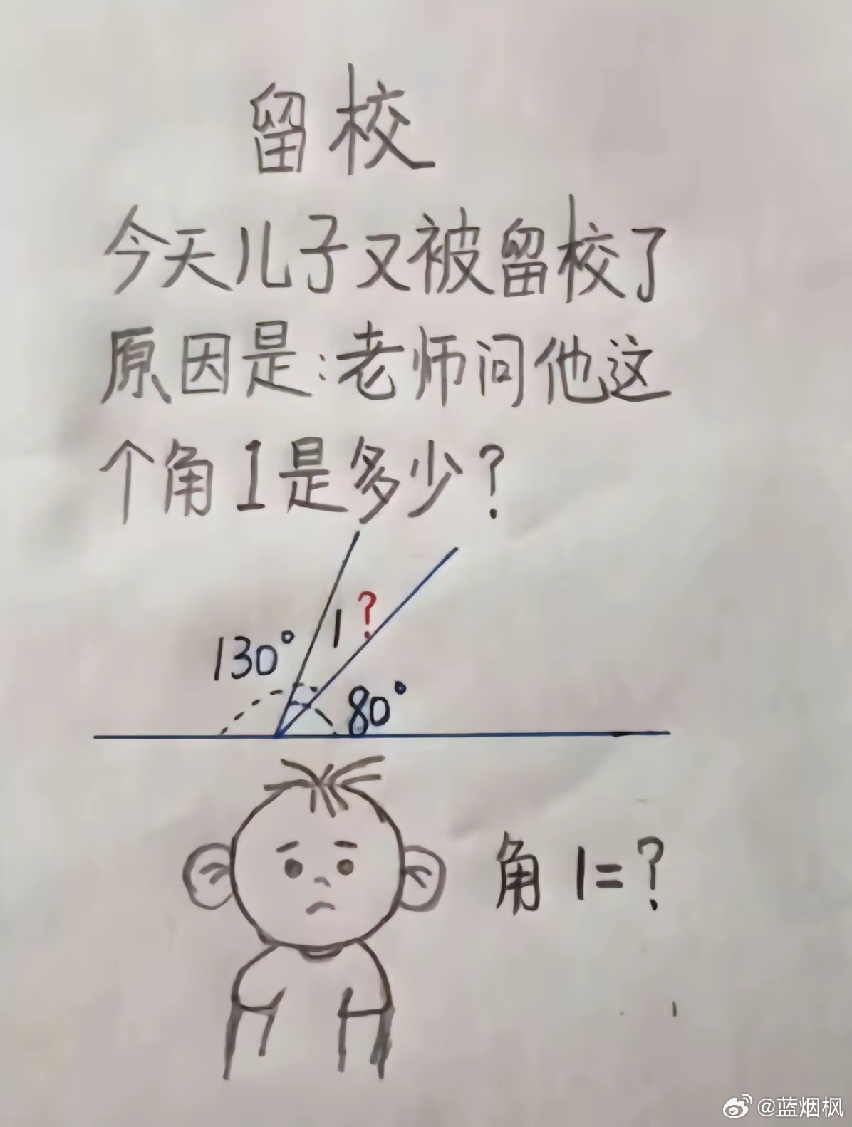 网友：辅导孩子做题真的能把人难住！今天儿子因为一道数学题被留校了。老师提问图里的